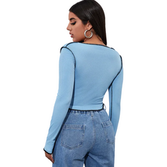 Women Bow Knotted Long-Sleeved Rib-Knit Crop Top