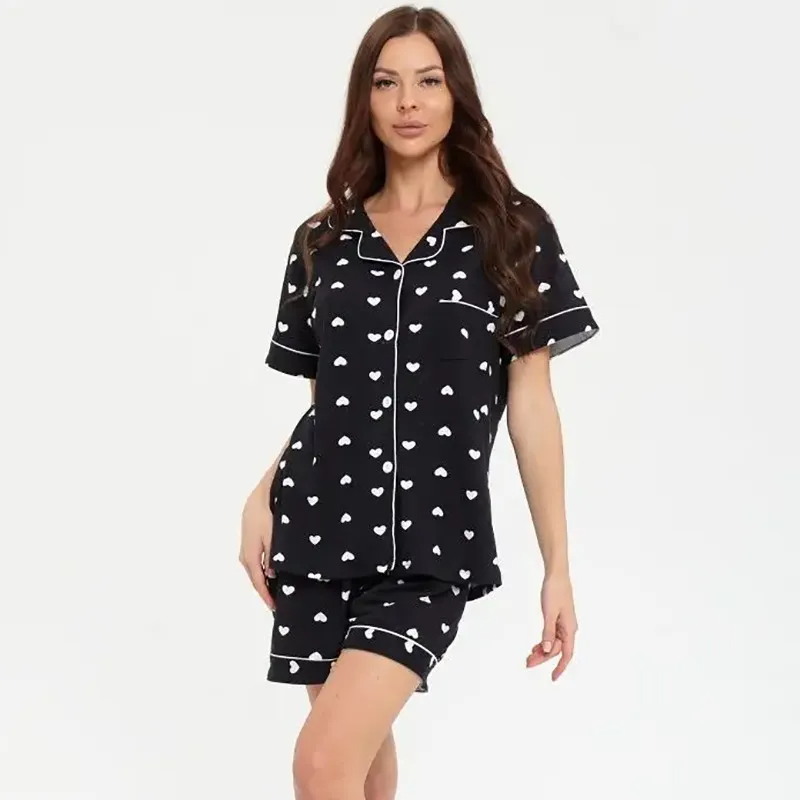 Women Casual Heart Print Pajamas Set