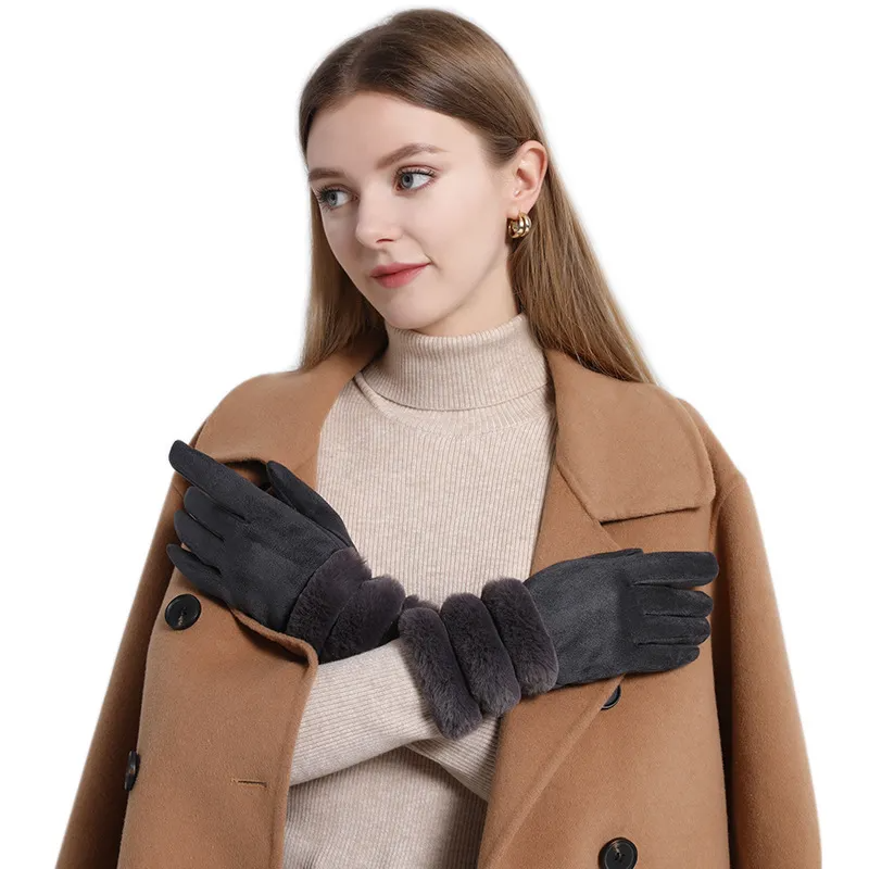 Women Winter Thickened Warm Suede Gloves