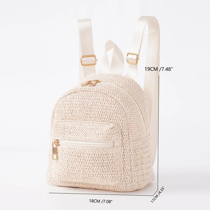 Accessories Casual Stylish Straw Woven Zipper Backpack