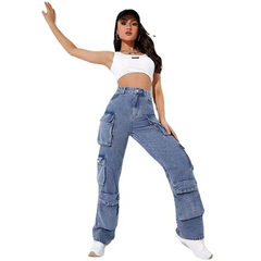 Women Casual Multi-Pocket Jeans Cargo Pants