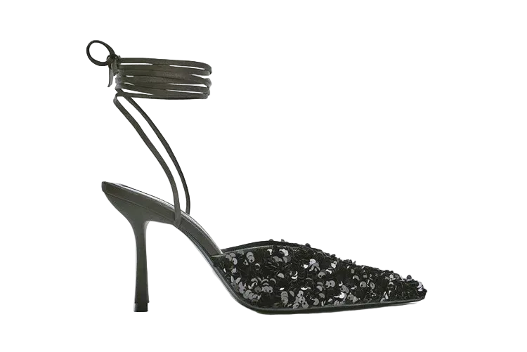 Women Black Sequined Slingback Stiletto