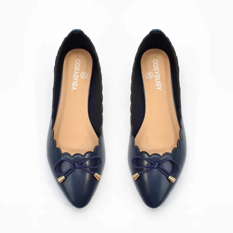 Women Casual Office Bowknot Pointed Leather Loafers