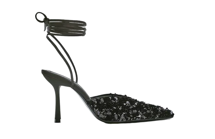 Women Black Sequined Slingback Stiletto