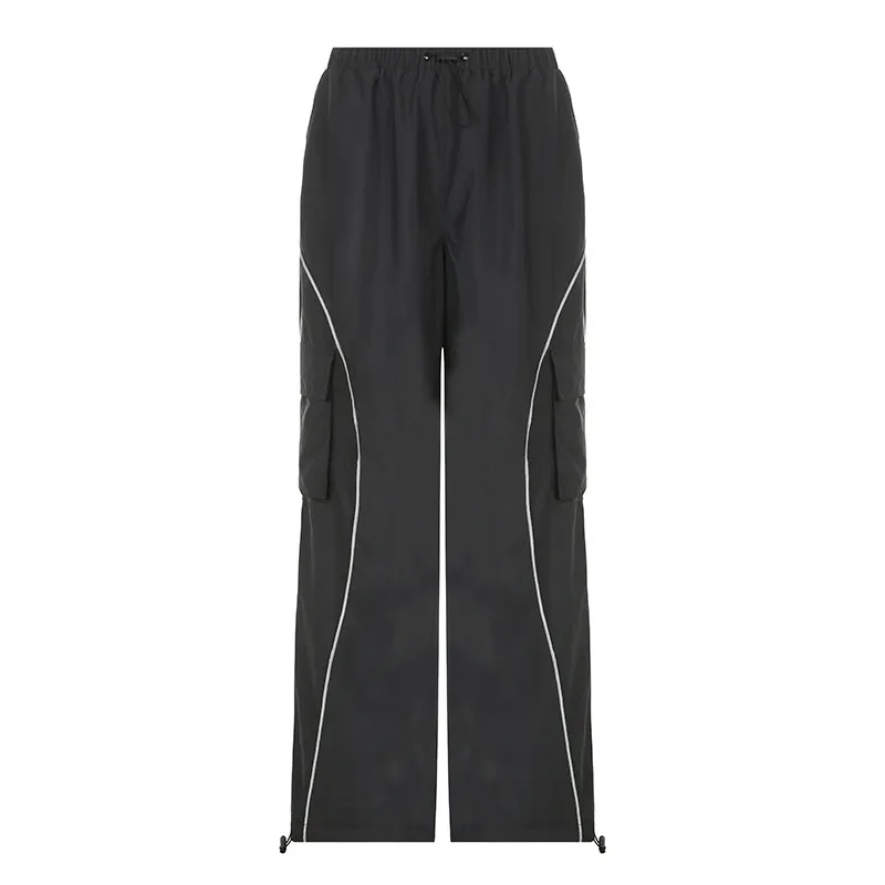 Women Casual High Waist Loose Straight Cargo Pants