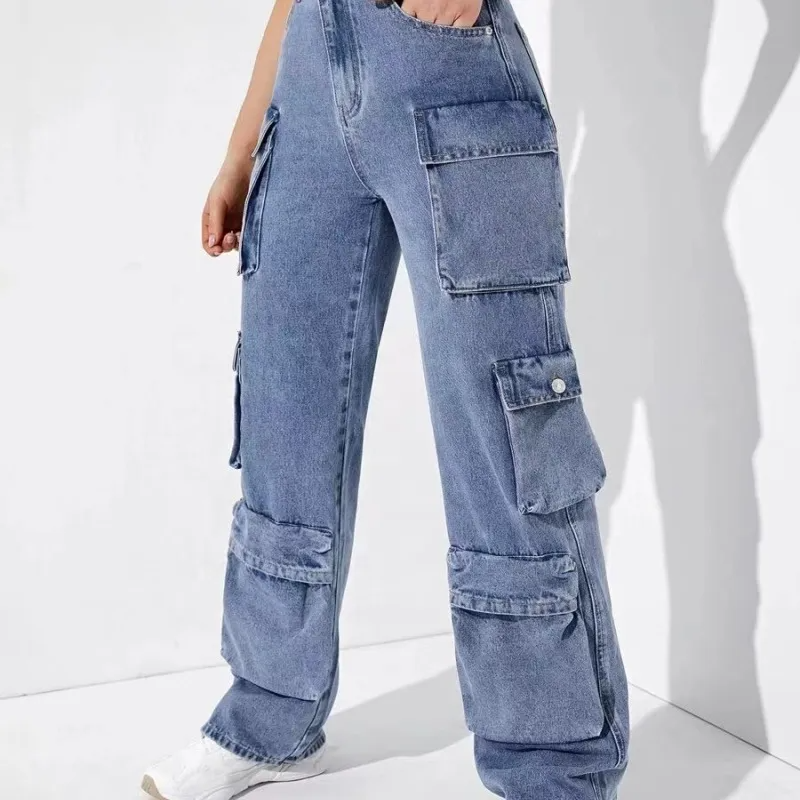 Women Casual Multi-Pocket Jeans Cargo Pants