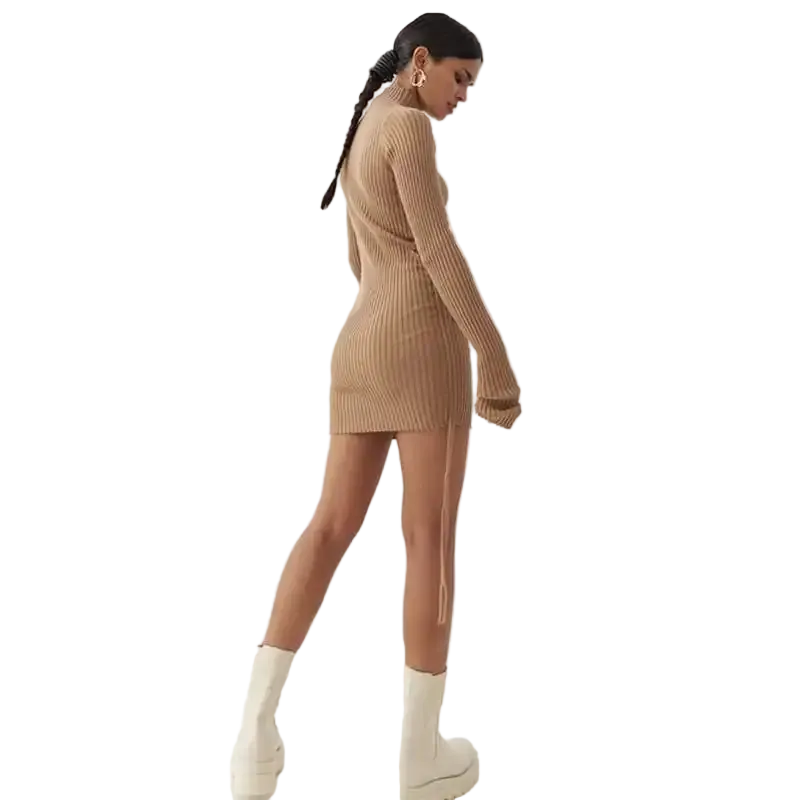 Women Casual Long Sleeve Rib-Knitted Dress