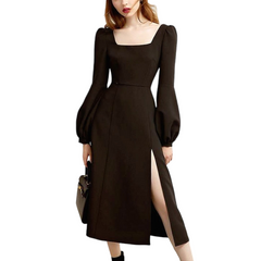 Women Black Elegant Hepburn Style Chiffon Vintage Dress