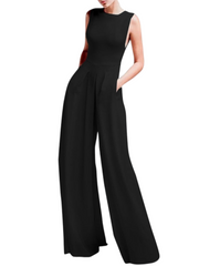 Women Summer Elegant Pockets Pleated Wide Leg Jumpsuit