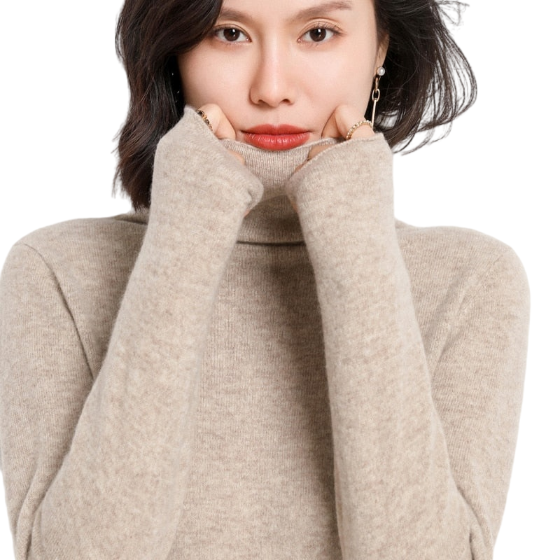 Women 100% Pure Wool Pile Neck Knit Pullover