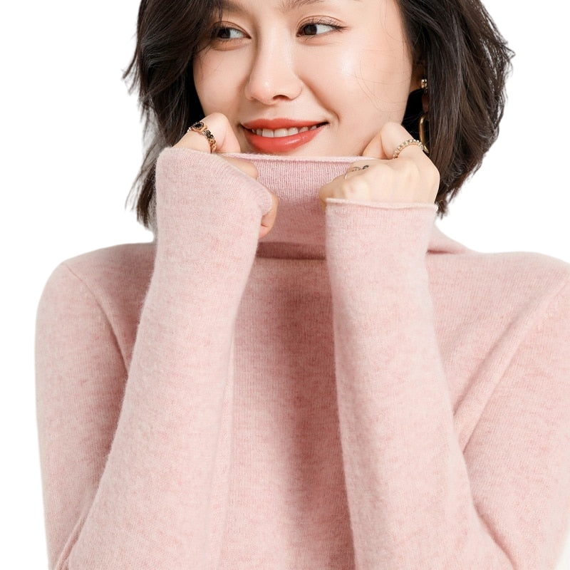 Women 100% Pure Wool Pile Neck Knit Pullover