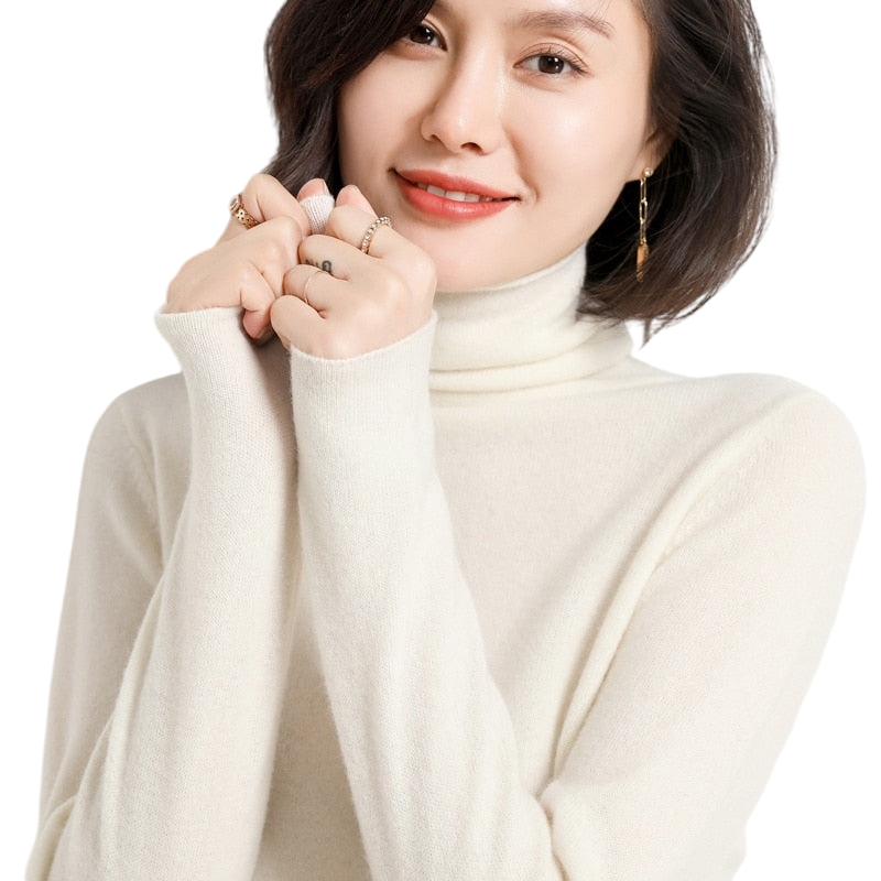 Women 100% Pure Wool Pile Neck Knit Pullover