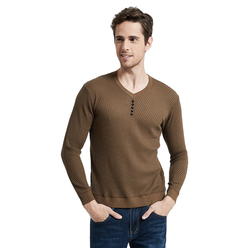 Men Long Sleeve Slim Fit Casual Button V-Neck sweater