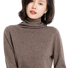 Women 100% Pure Wool Pile Neck Knit Pullover