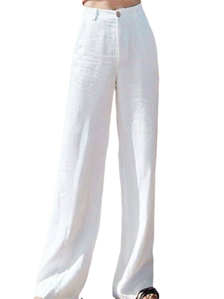 Women Cotton Linen Wide Leg High Waist Pants