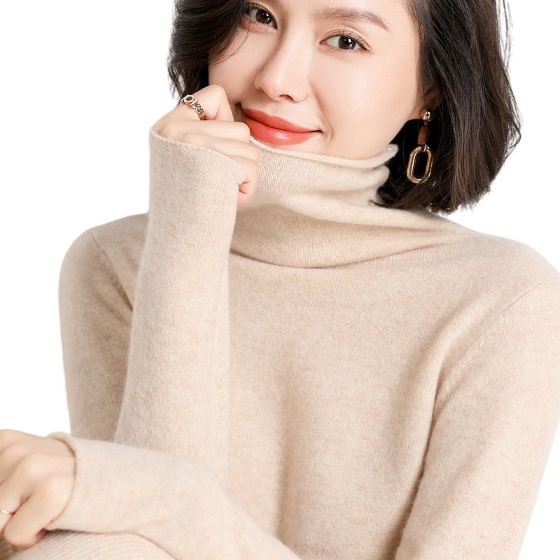 Women 100% Pure Wool Pile Neck Knit Pullover
