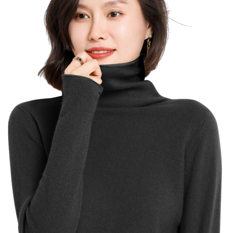 Women 100% Pure Wool Pile Neck Knit Pullover