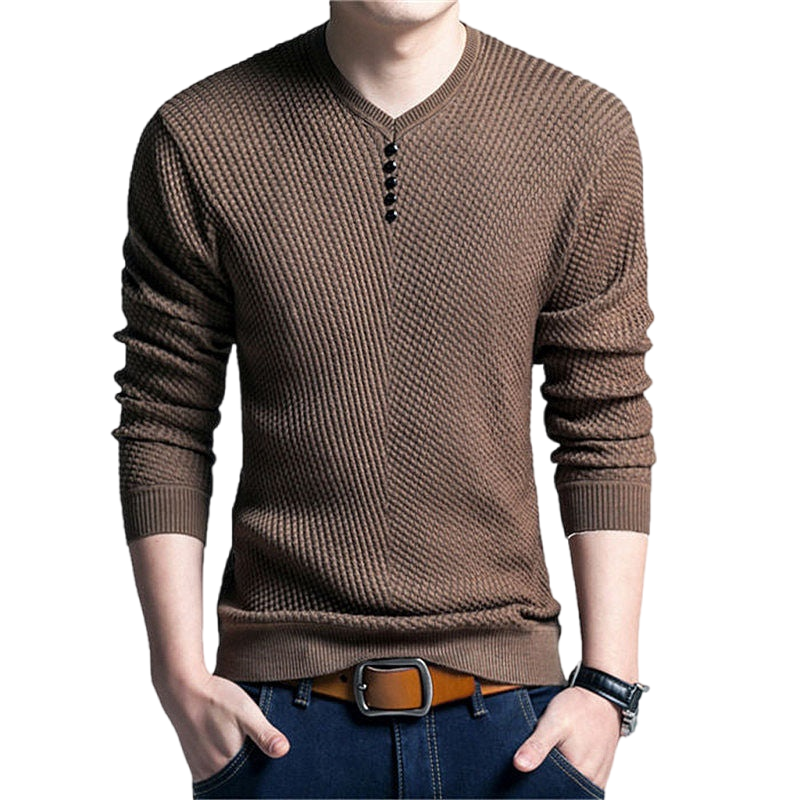 Men Long Sleeve Slim Fit Casual Button V-Neck sweater