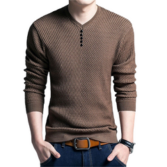 Men Long Sleeve Slim Fit Casual Button V-Neck sweater