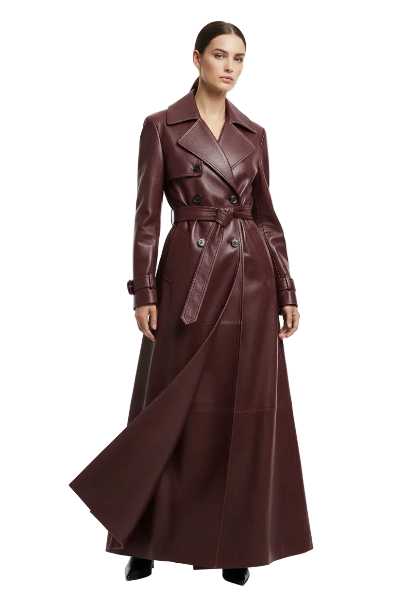 Women Commuting Style Long Leather Jacket