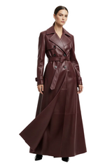 Women Commuting Style Long Leather Jacket