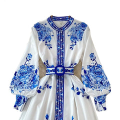Women Casual Printed Single Breasted Dress