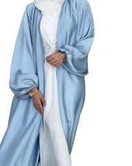 Women Abaya Arab Puff Sleeves Lace-up Jilbab Abayas