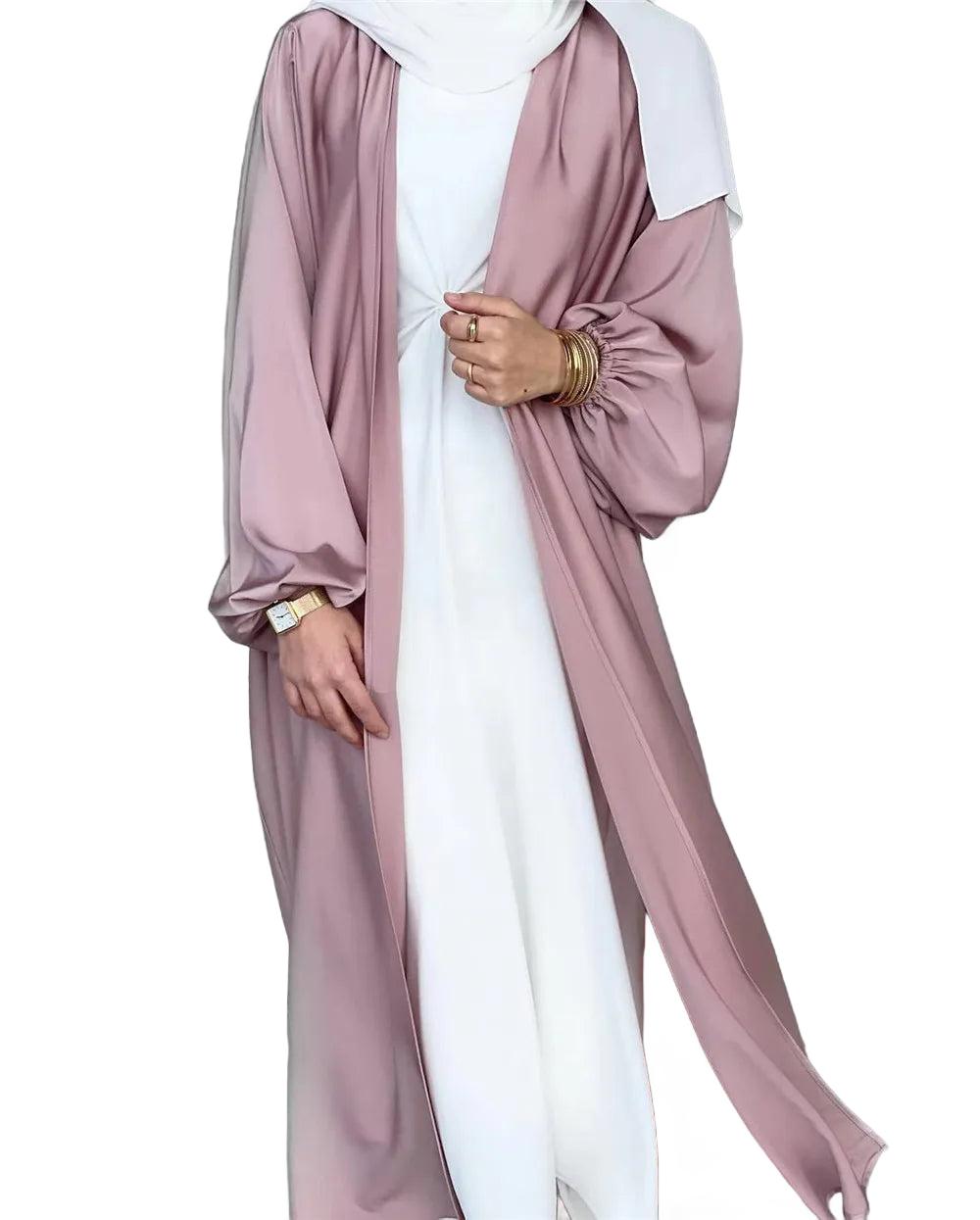 Women Abaya Arab Puff Sleeves Lace-up Jilbab Abayas