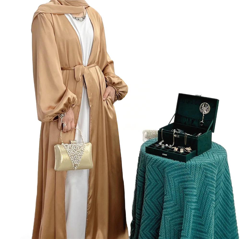 Women Abaya Arab Puff Sleeves Lace-up Jilbab Abayas