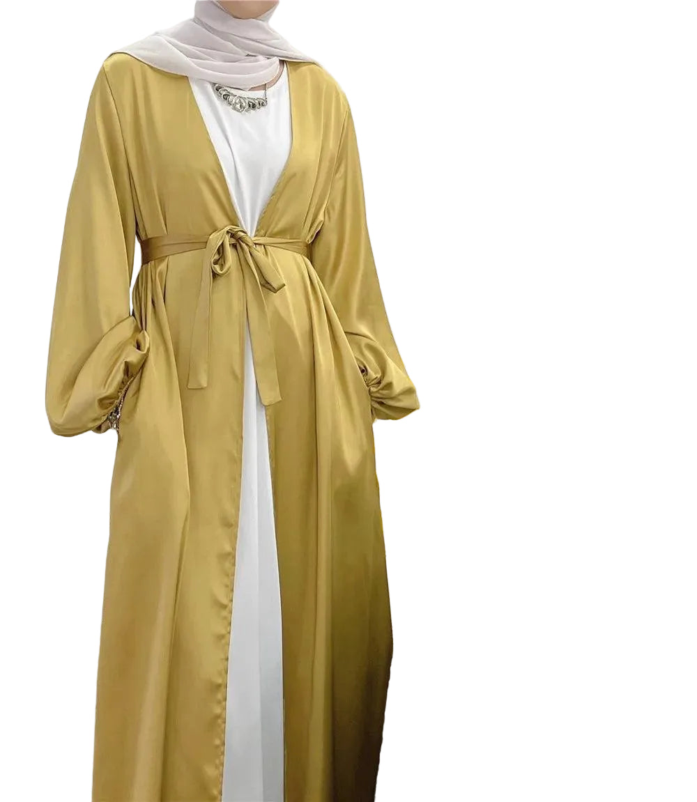 Women Abaya Arab Puff Sleeves Lace-up Jilbab Abayas